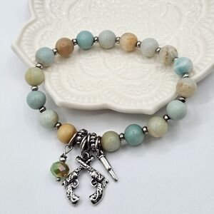 Semi Precious Crossed Pistols & Bullet Beaded Stretch Bracelet